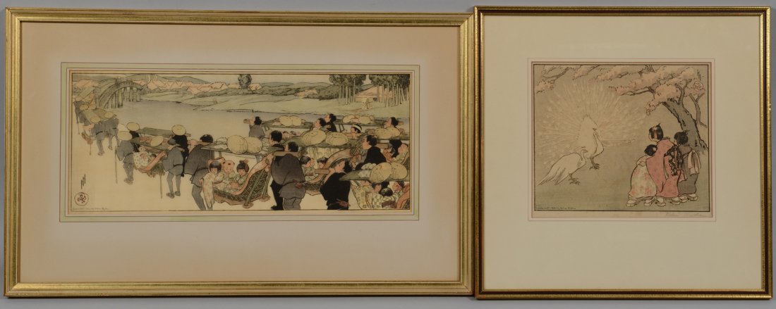 Two Helen Hyde Woodblocks: Helen Hyde (American, 1868-1919), two colored woodblock prints. 1st item: Colored woodblock titled "Going to the Fair", pencil signed in the image lower right, pencil numbered 187 lower left; copyrigh