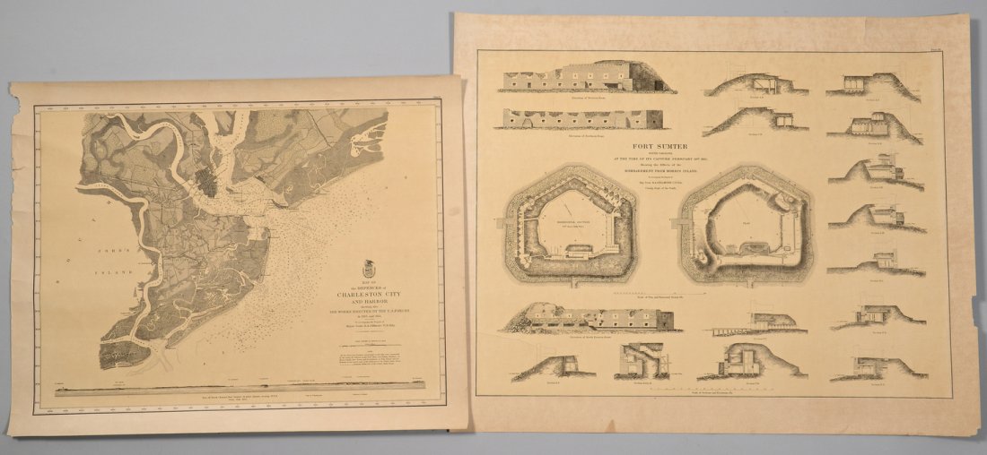 2 South Carolina Civil War Maps: 1st item: Map of the Defences of Charleston city and Harbor showing also the works erected by the U.S. Forces in 1863 and 1864. To accompany the Report of Major Q.A. Gillmore U.S. Vols. Plate II, with