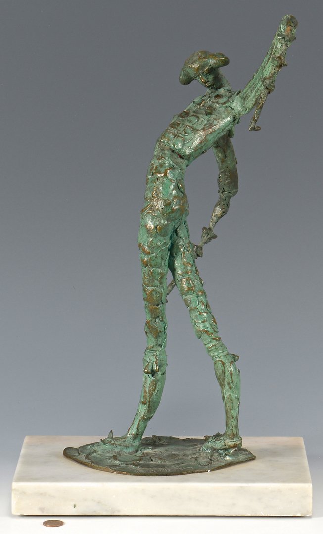 Heriberto Juarez Bronze Matador Sculpture: Heriberto Juarez (Mexican, b. 1932) patinated bronze sculpture of a matador, signed on base, atop a hardstone plinth. 19-1/4"H, x 10"W x 11" D (overall).