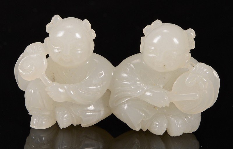 Chinese White Jade Figural Group, 2 boys (1 of 9)