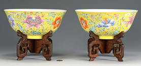 Pr. Guangxu Chinese Famille Rose Bowls, yellow ground