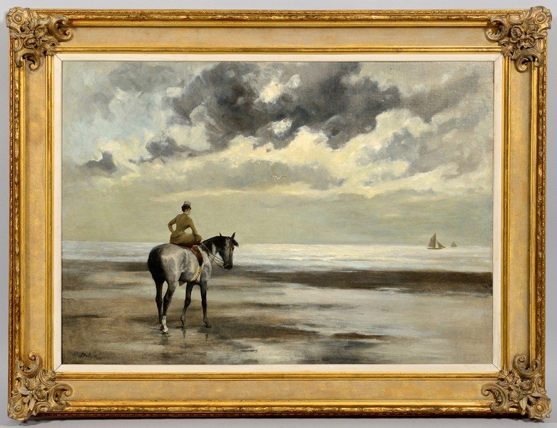 Jean Joseph Delvin Oil on Canvas Seascape (1 of 10)