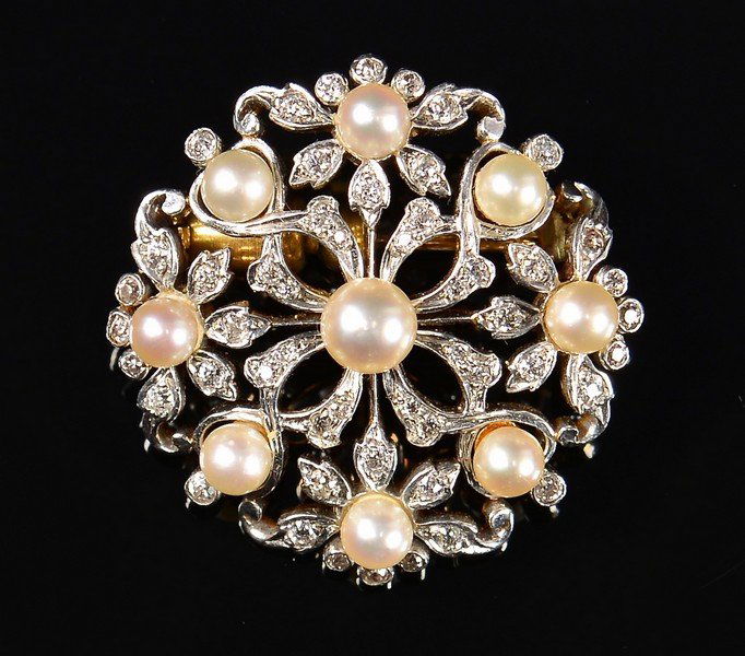 18k Tiffany Pearl and Diamond Pin (1 of 7)
