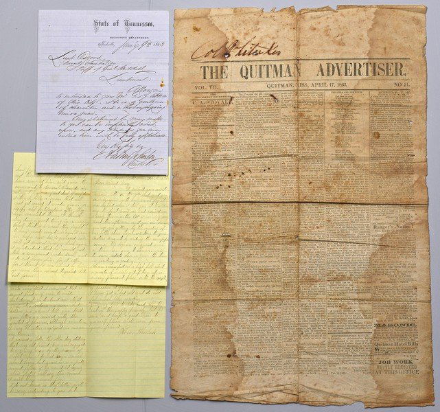 2 Nashville Civil War Letters + MS Newspaper (1 of 10)