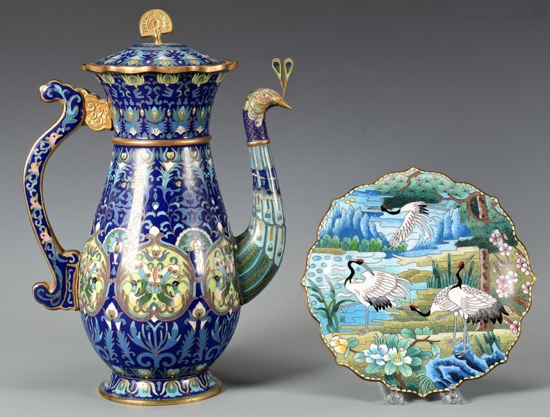 Cloisonne Plate and World's Fair Peacock Ewer (1 of 10)