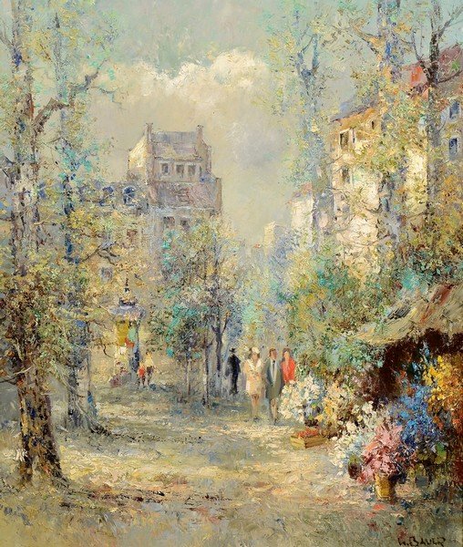 Willi Bauer Oil on Canvas, Flower Market (1 of 9)