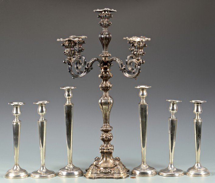 6 Sterling Candlesticks & Silver Candelabra (1 of 8)