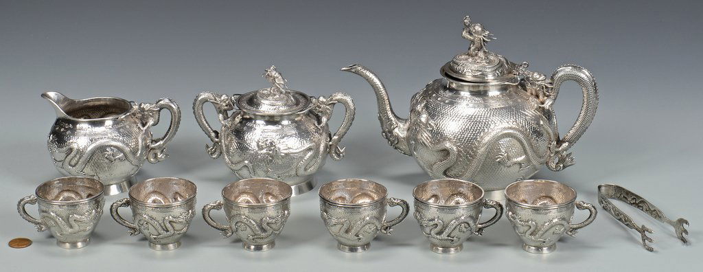 Chinese Export Silver Tea Set, 10 pcs (1 of 10)