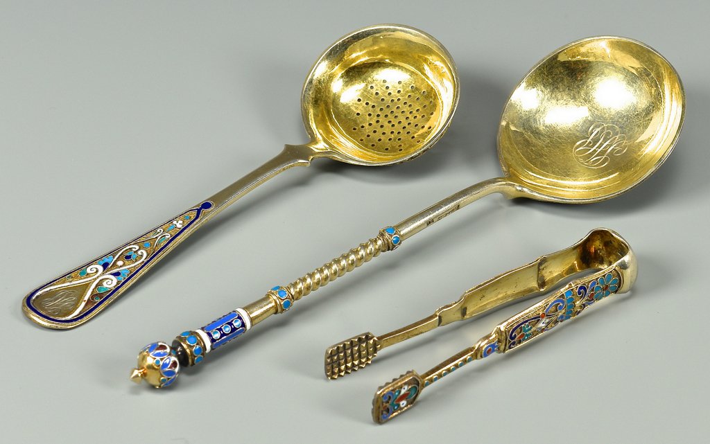 3 pcs Russian Enameled, Parcel Gilt Flatware (1 of 10)