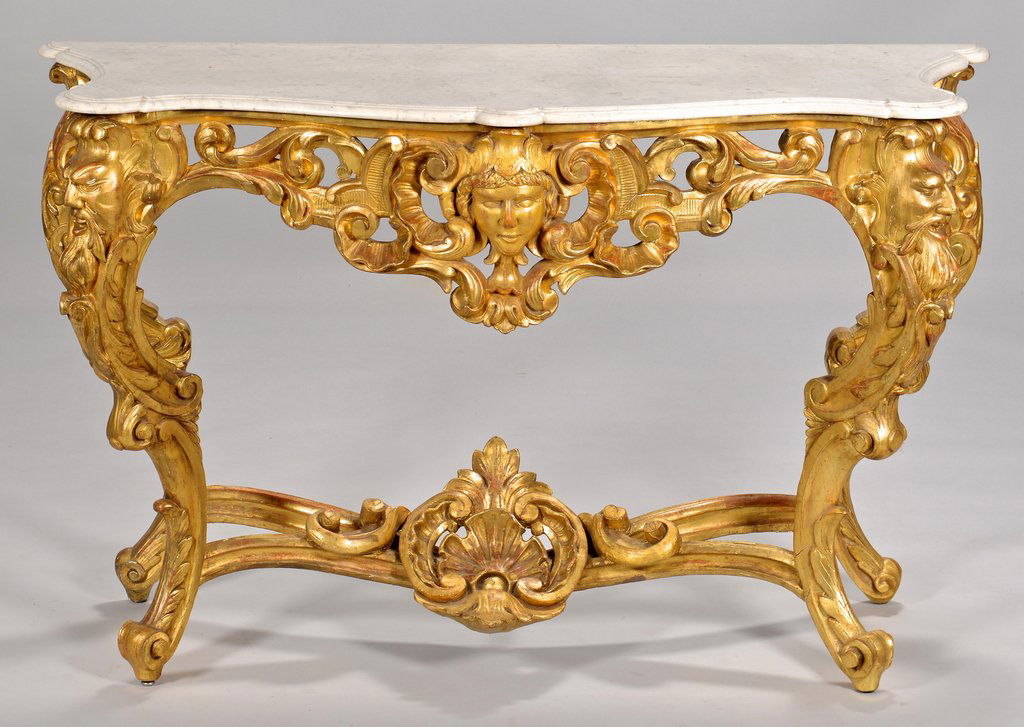 Continental Giltwood Console Table w/ marble top (1 of 10)