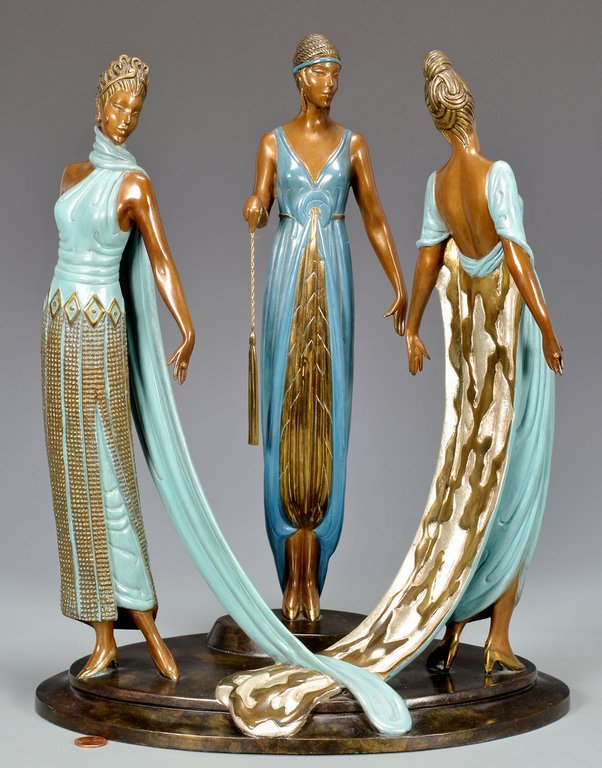Erte Gilt Painted Bronze, Three Graces (1 of 10)