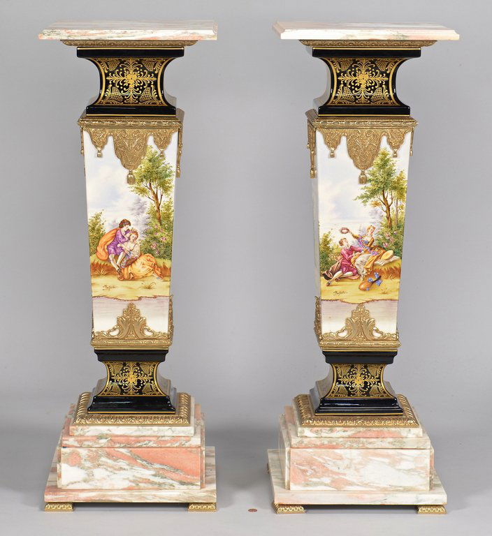Pr. Sevres Style Porcelain Pedestals w/ Marble (1 of 10)