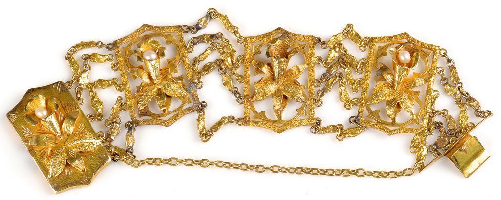 18K Yellow Gold Orchid Link Bracelet (1 of 8)
