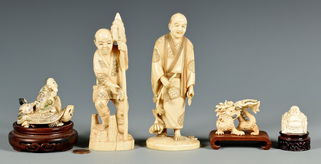 5 Ivory Okimono and Netsuke Figures (1 of 10)