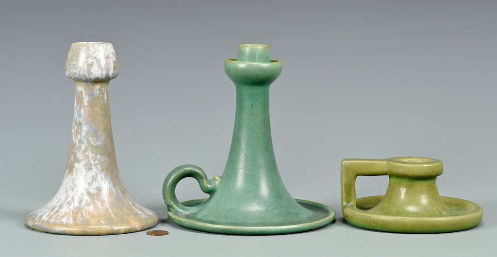 Teco Art Pottery Candlesticks plus 1 other (1 of 10)