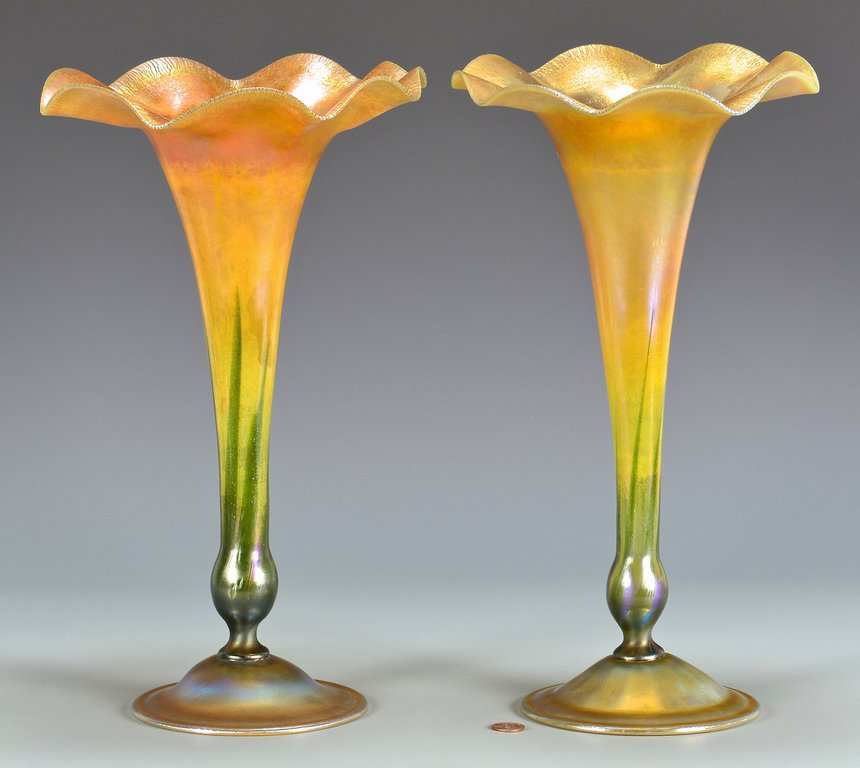 2 Tiffany Favrile Scalloped Trumpet Vases (1 of 10)