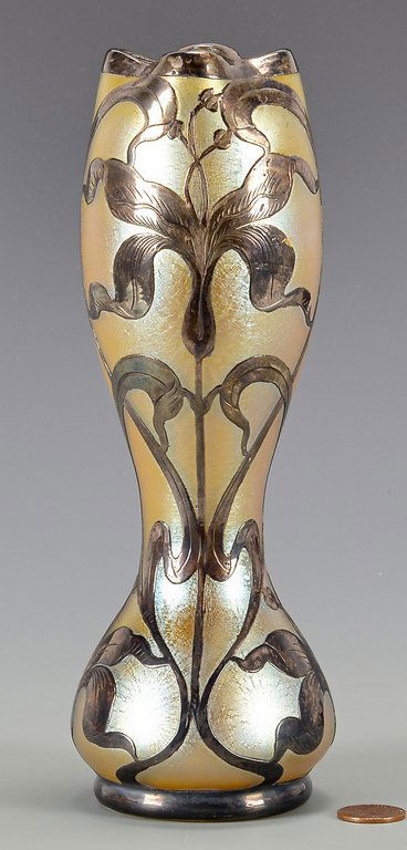 Loetz Art Glass Vase, Silver Overlay (1 of 9)