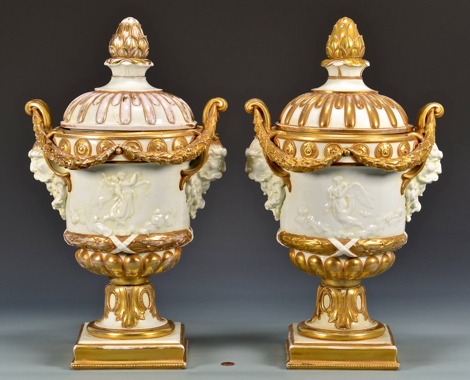 Large Pair Naples Porcelain Covered Urns (1 of 10)