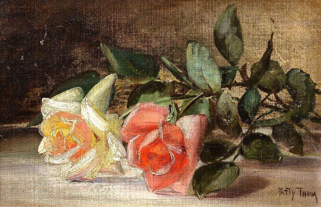 Patty Thum Oil on Canvas Still Life with Two Roses (1 of 8)