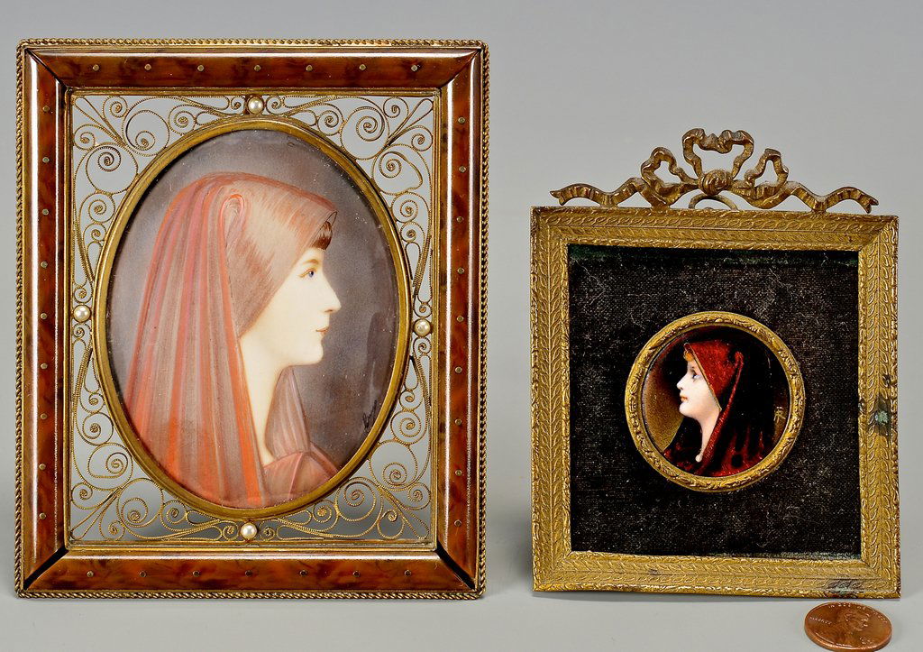 2 Miniature Portraits of Females in Red Head Scarves (1 of 10)