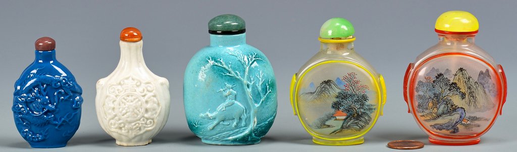 3 Chinese Porcelain & 2 Painted Peking Glass Snuff (1 of 10)