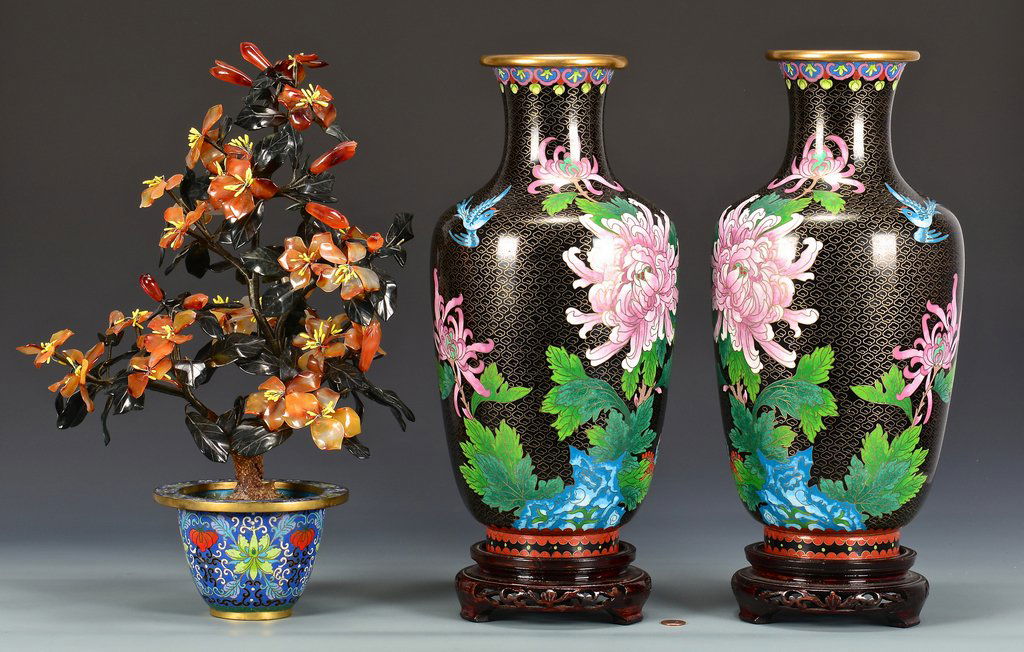 Group of Cloisonne, Pr. Vases & Planter, 3 items (1 of 10)