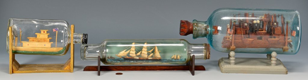 3 Folk Art Ships in Bottles (1 of 10)