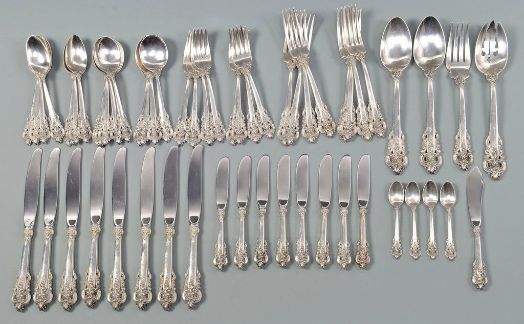 Wallace Grand Baroque Sterling Flatware, 58 pieces (1 of 10)