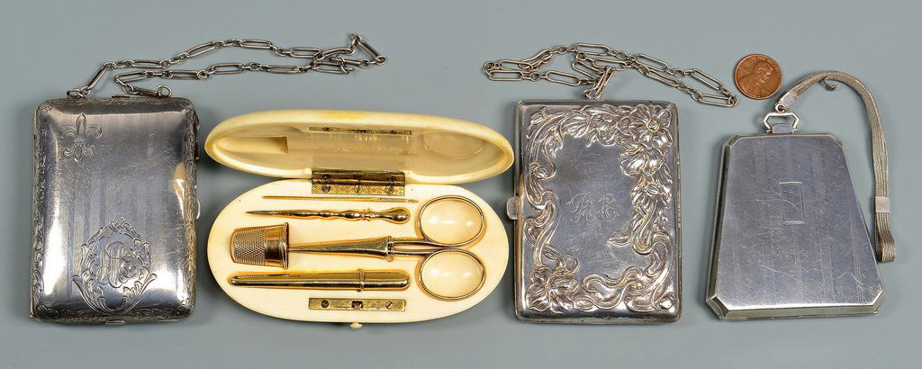Sterling Coin Purses & Ivory/gold Sewing Kit (1 of 10)