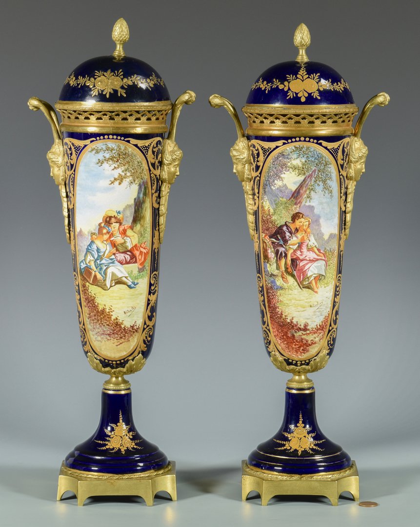 Pair Bronze Mounted Sevres Style Vases (1 of 9)