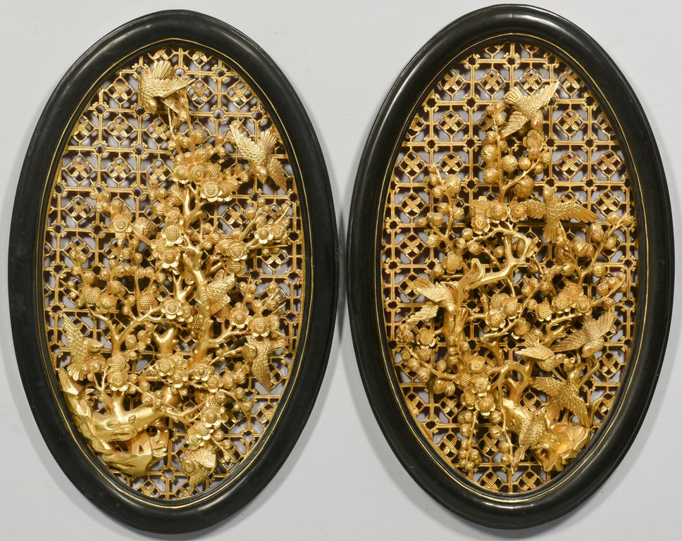 Pr. Chinese Carved Gilt Wood Panels (1 of 8)