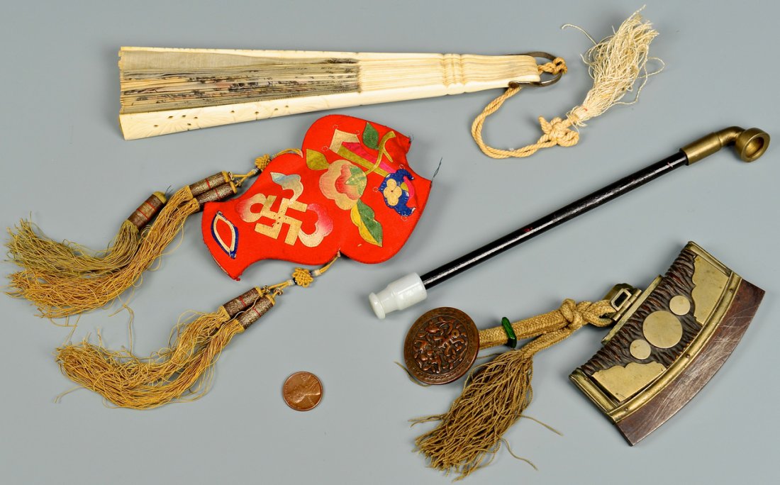 Group of 4 Asian items inc. pipe, fan (1 of 10)