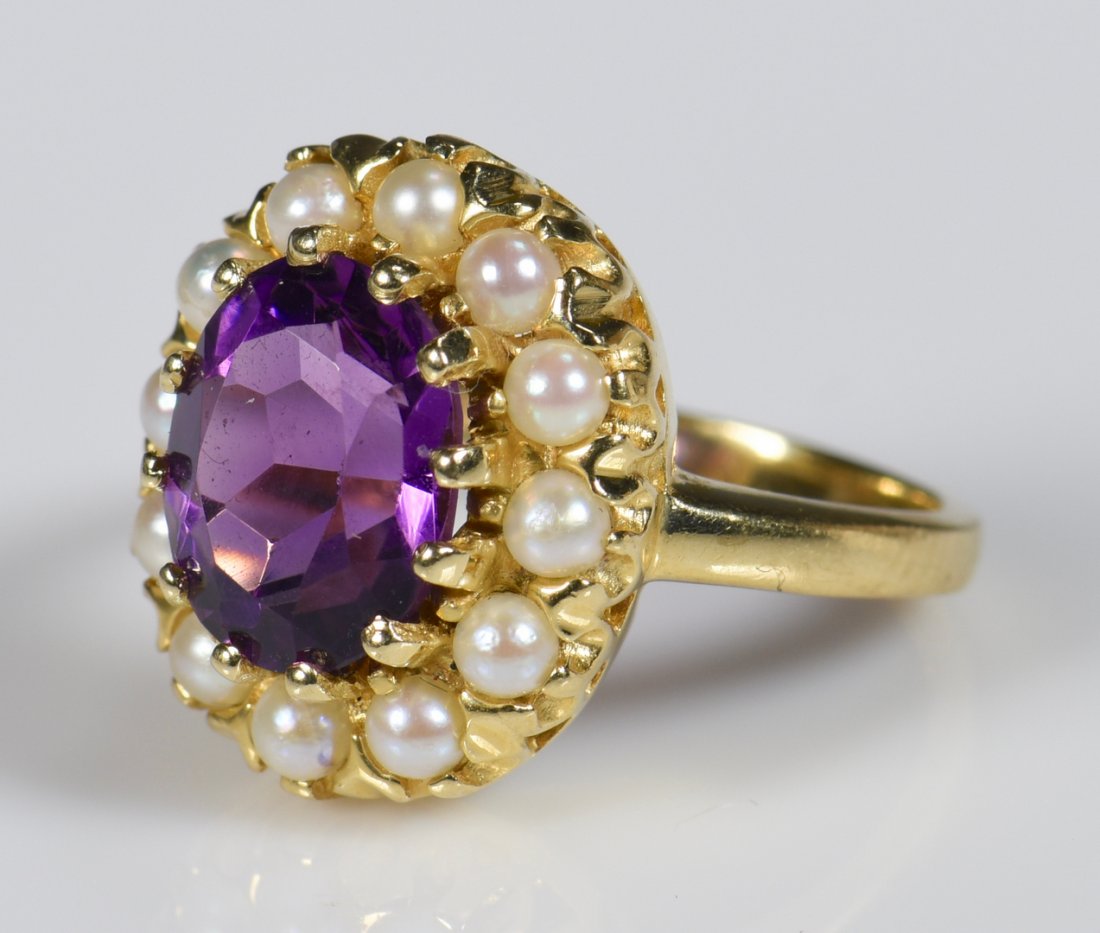 14K Amethyst and pearl lady's ring (1 of 8)