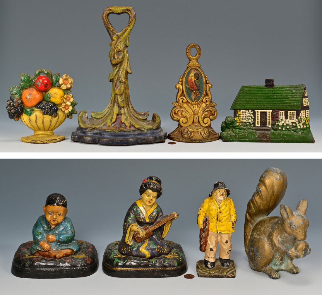 7 Cast Iron Doorstops, attrib. Hubley &1 Figural (1 of 10)