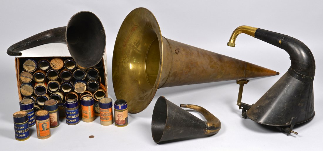 4 Phonograph Horns & 78 Blue Amberol Cylinder Reco (1 of 6)