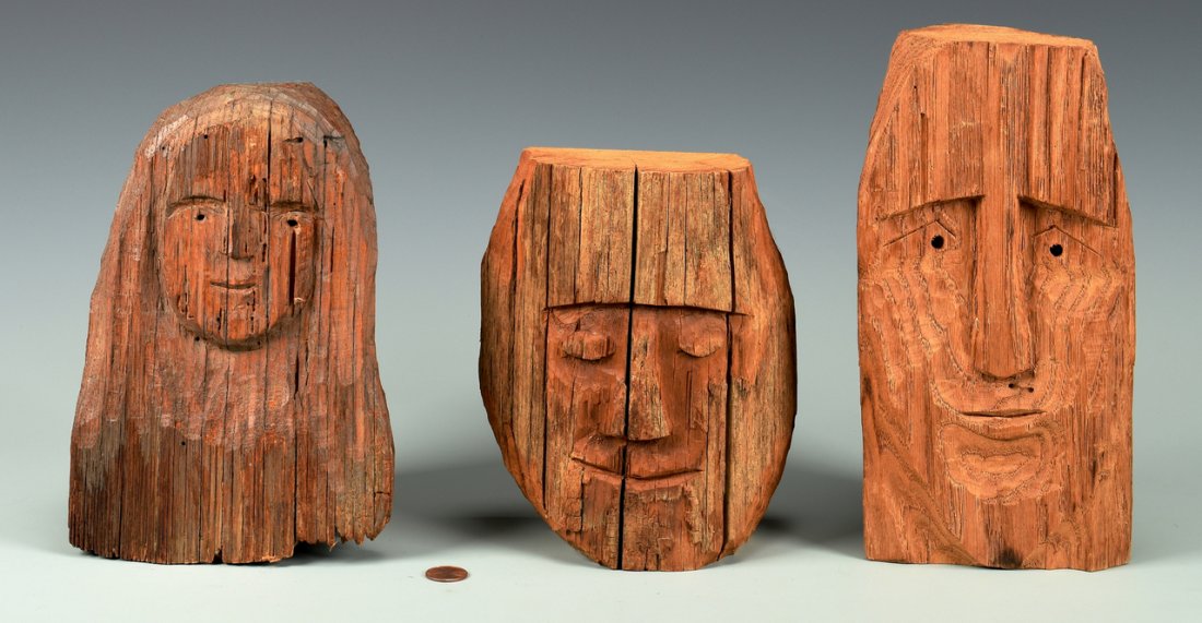 3 Helen Bullard Folk Art Carved Heads (1 of 10)