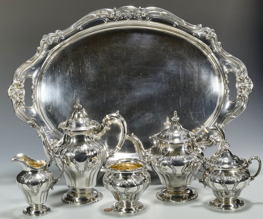Gorham Chantilly Sterling Tray & Tea Set (1 of 10)