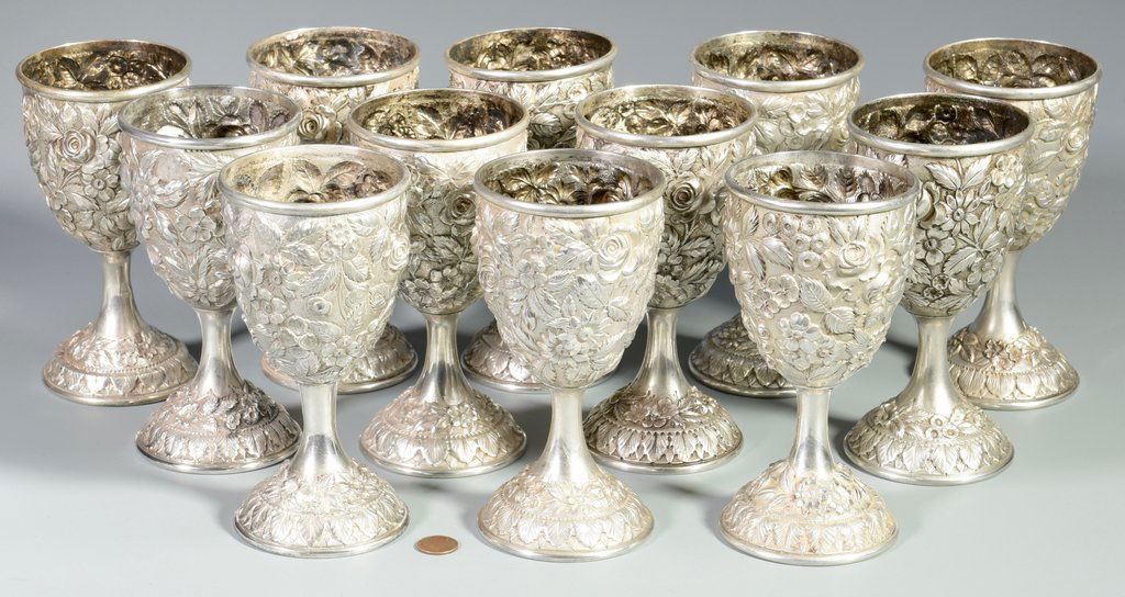 12 Baltimore Sterling Silver Repousse Goblets (1 of 10)