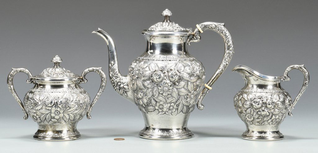 S. Kirk & Son 3 Pc. Repousse Tea Service (1 of 10)