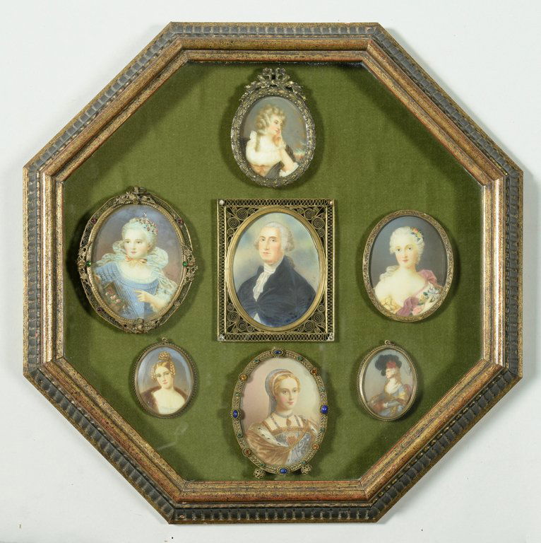Framed collection of 7 Portrait Miniatures (1 of 7)