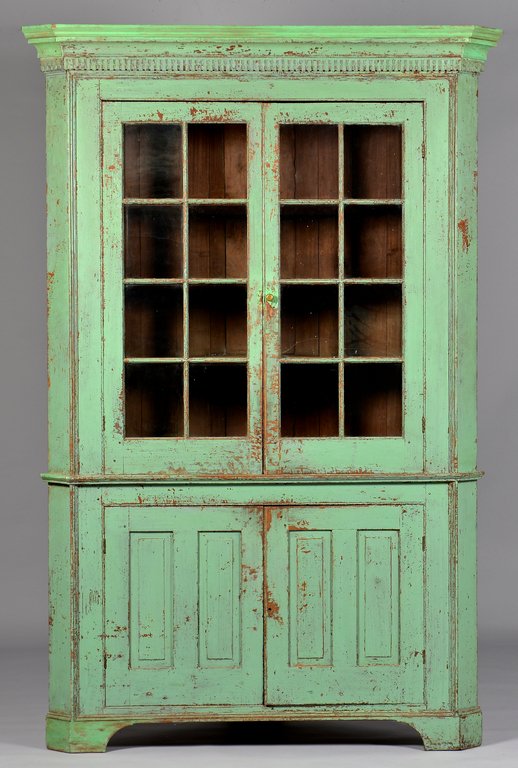 Early Ohio Green Painted Corner Cupboard (1 of 8)