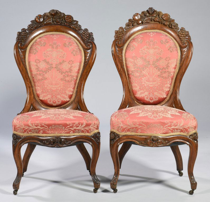 Pair Rococo Revival Chairs, attr. Belter (1 of 8)