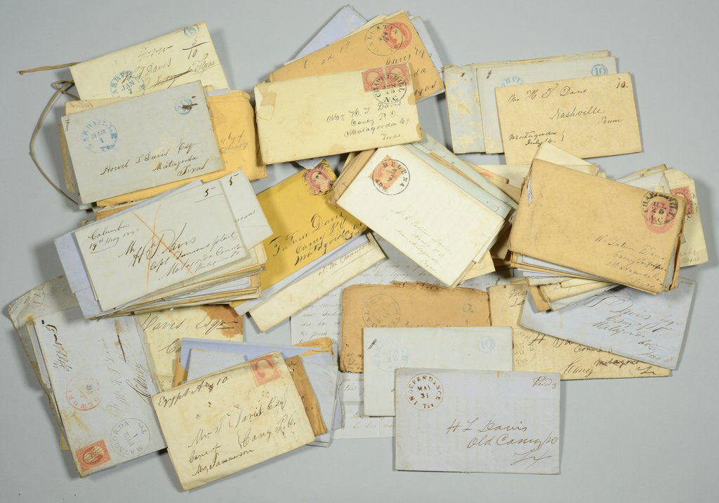 Tatum Davis archive, Texas c. 1850s: A group of about 70 letters from 1828-1850s related to Howell Tatum Davis (b .1813-d. 1861, brother of John Davis, son of Frederick Davis, who moved to Texas circa 1840s). The letters are addressed to