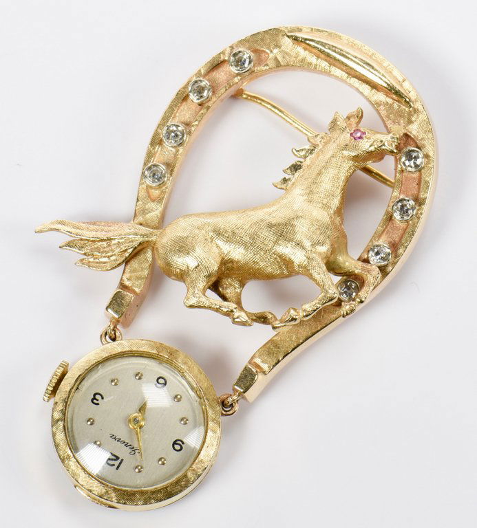 14K Diamond Horse Lapel Pin Watch (1 of 8)