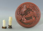 2 White Jade Figures, Cinnabar Box