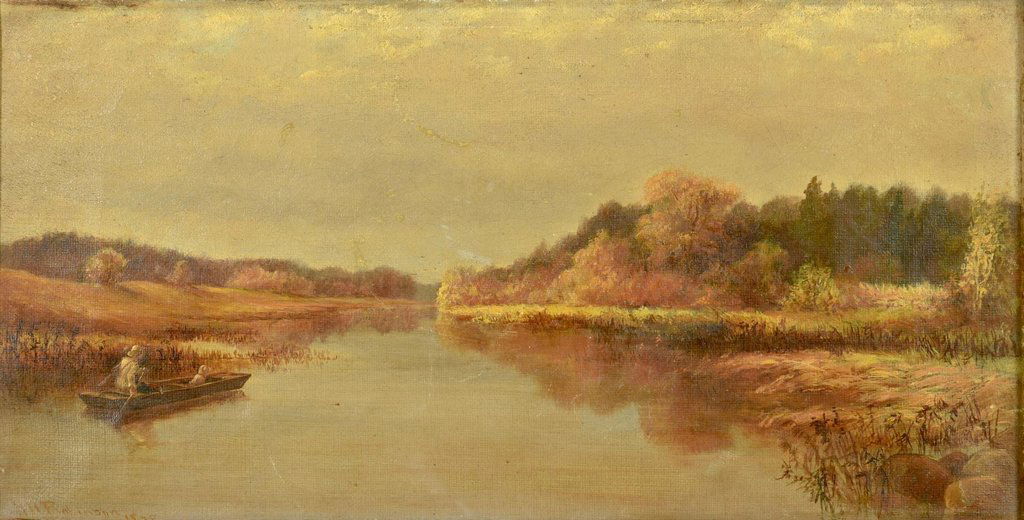 H.Robinson o/c sporting landscape, dog and man in boat (1 of 7)