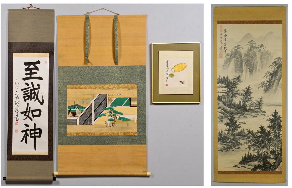 3 Chinese Scrolls plus Cricket Picture (1 of 10)