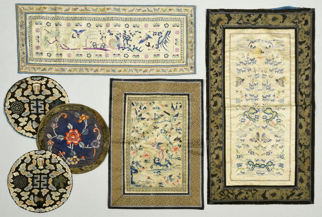 Group of 6 Chinese Embroideries on Silk (1 of 9)