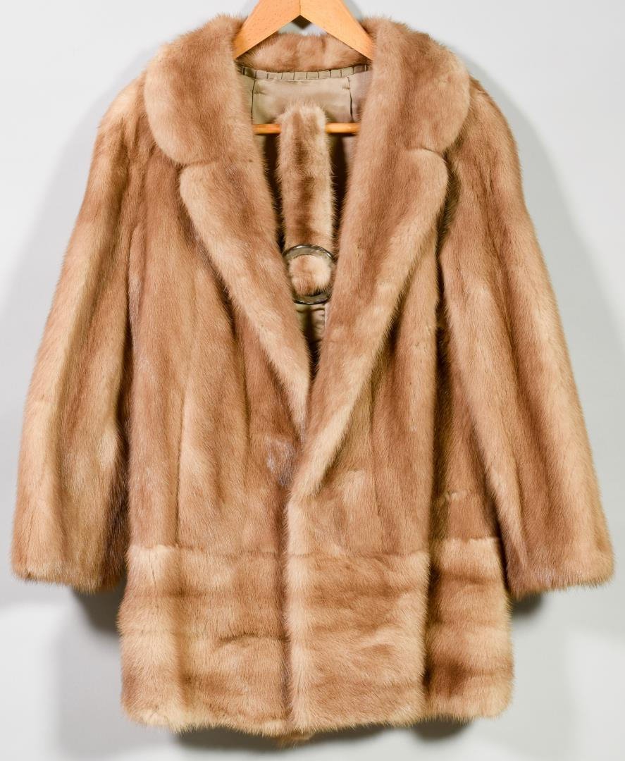 Mink Fur Short Jacket with Belt, Honey Color (1 of 5)