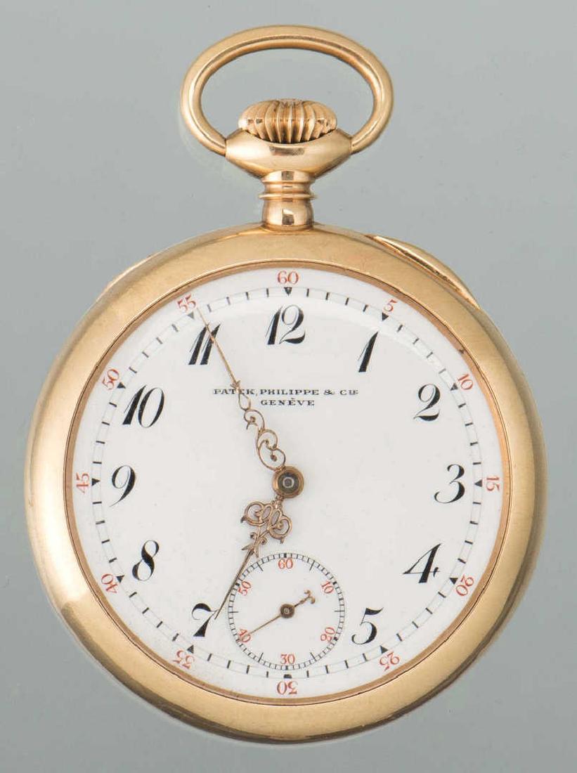 14K Patek Philippe Pocket Watch: 14K yellow gold Patek Philippe pocket watch manufactured for retailer J. J. Freeman & Company of Toledo, Ohio, patent date of January 13, 1891. Hand engraved on the outer panel with "ELW" and hand eng